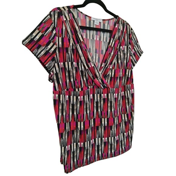 Liz Claiborne Woman Colorful Crossover V-Neck Short Sleeve Blouse Size 2X - Picture 3 of 6